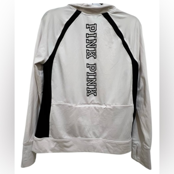 PINK Victoria’s Secret Large 1/2 zip long sleeve white & black logo pullover top - Picture 2 of 3